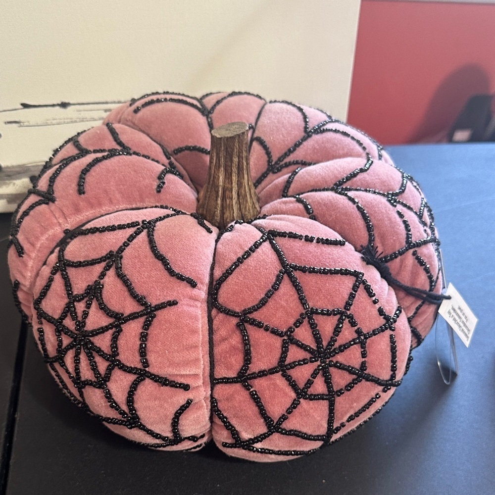 Hallow home velour black beaded pumpkin decor